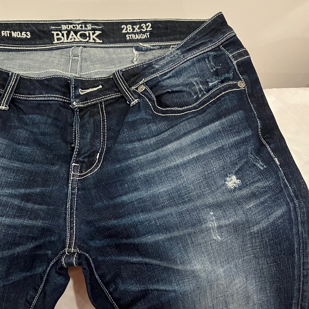Buckle Dark Blue Ripped Women Jeans - Picture 7 of 13